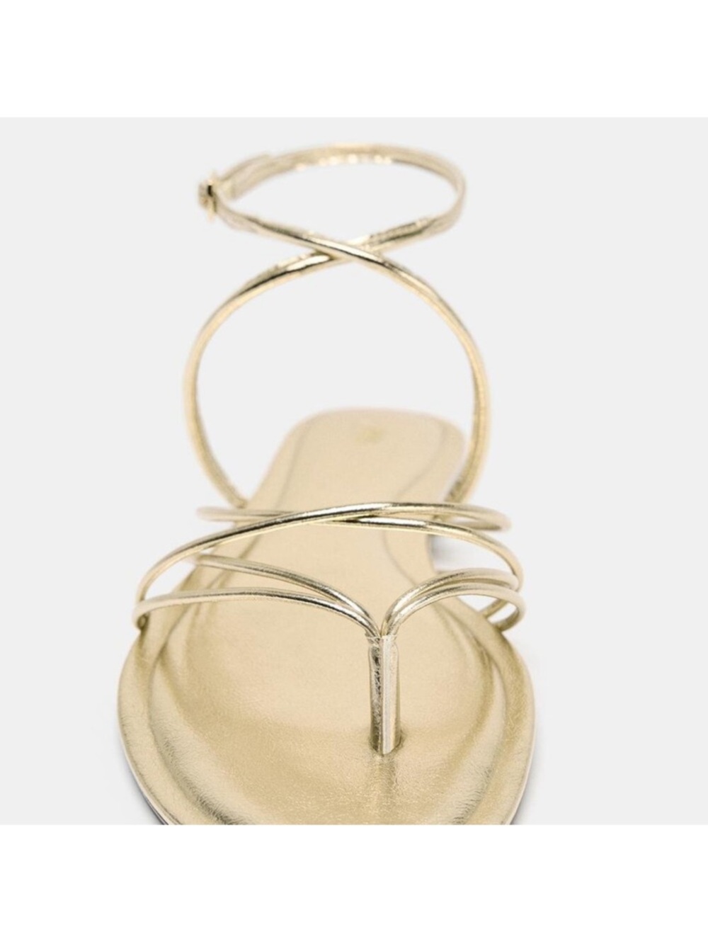 Zara Metallic Gold Strappy Flat Sandals 8/39 - Picture 4 of 6